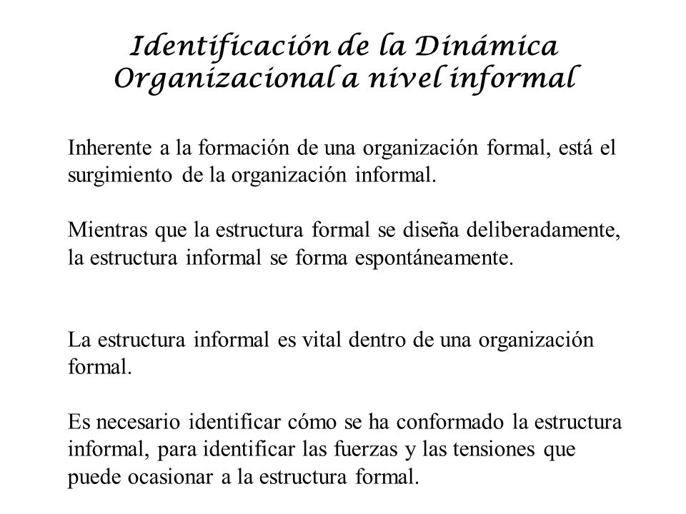 Identificación de la Dinámica Organizacional a nivel informal