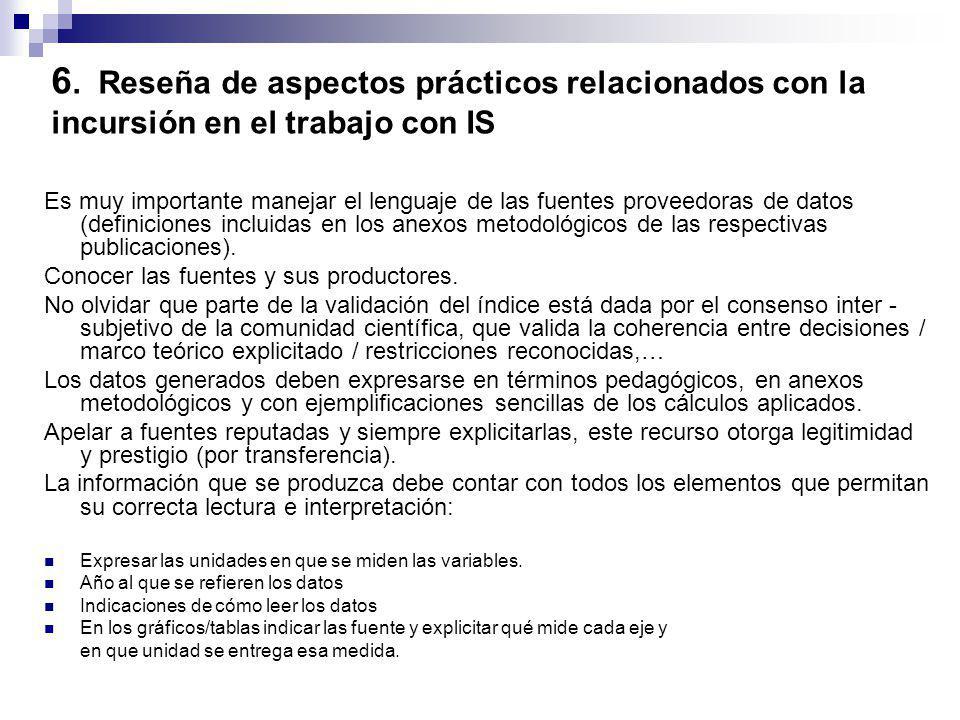 6. Reseña de aspectos prácticos relacionados con la incursión en el trabajo con IS