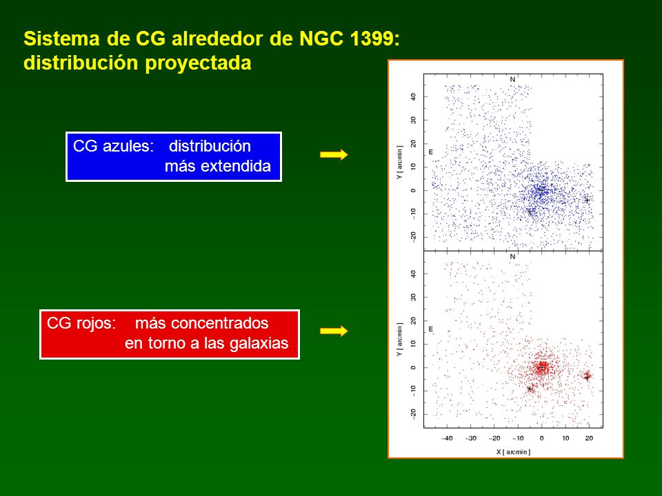 Sistema de CG alrededor de NGC 1399: distribución proyectada