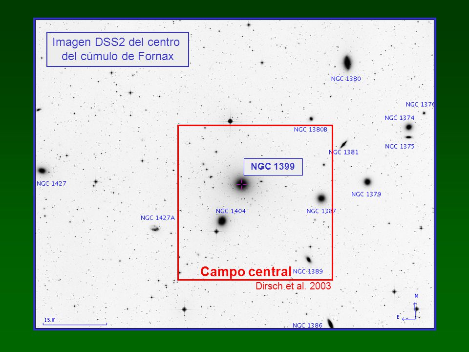 Campo central Imagen DSS2 del centro del cúmulo de Fornax