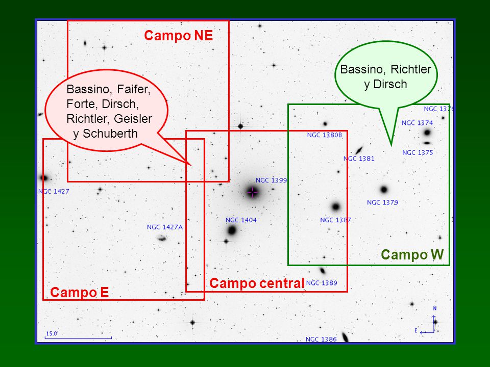 Campo NE Campo W Campo central Campo E Bassino, Richtler y Dirsch