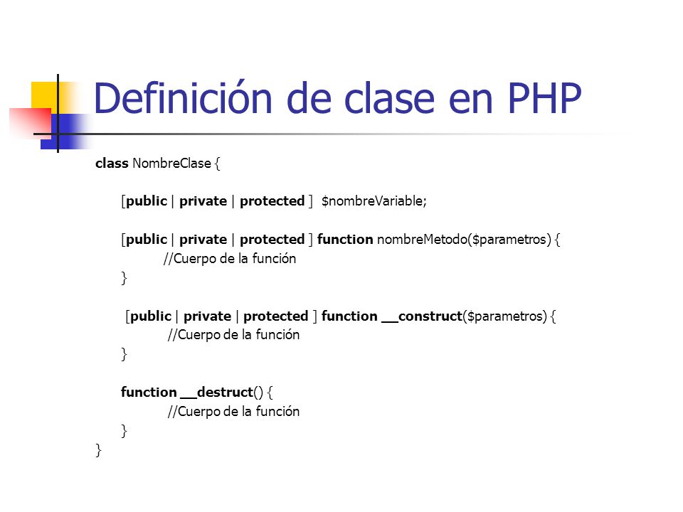 Definición de clase en PHP