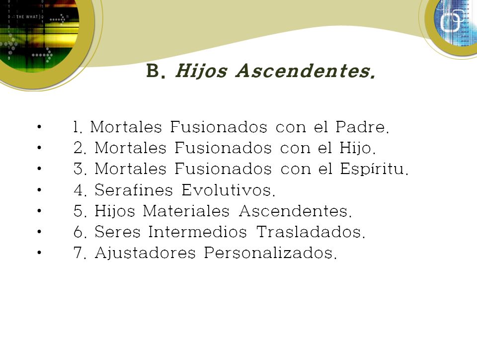 B. Hijos Ascendentes. 1. Mortales Fusionados con el Padre.