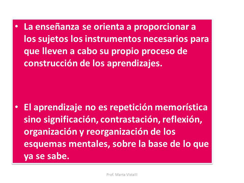 La enseñanza se orienta a proporcionar a los sujetos los instrumentos necesarios para que lleven a cabo su propio proceso de construcción de los aprendizajes.