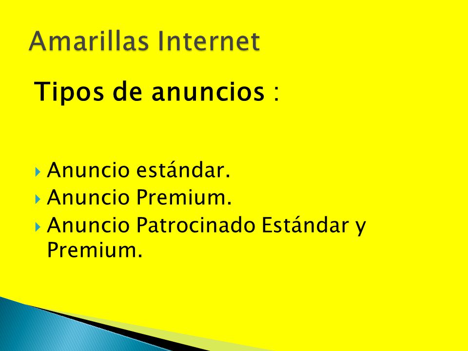 Amarillas Internet Tipos de anuncios : Anuncio estándar.