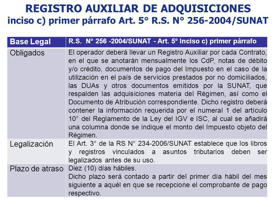 REGISTRO AUXILIAR DE ADQUISICIONES inciso c) primer párrafo Art. 5° R