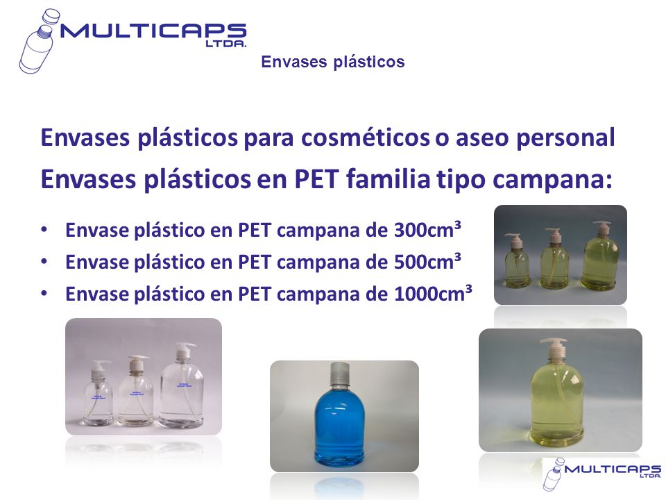 Envases plásticos en PET familia tipo campana: