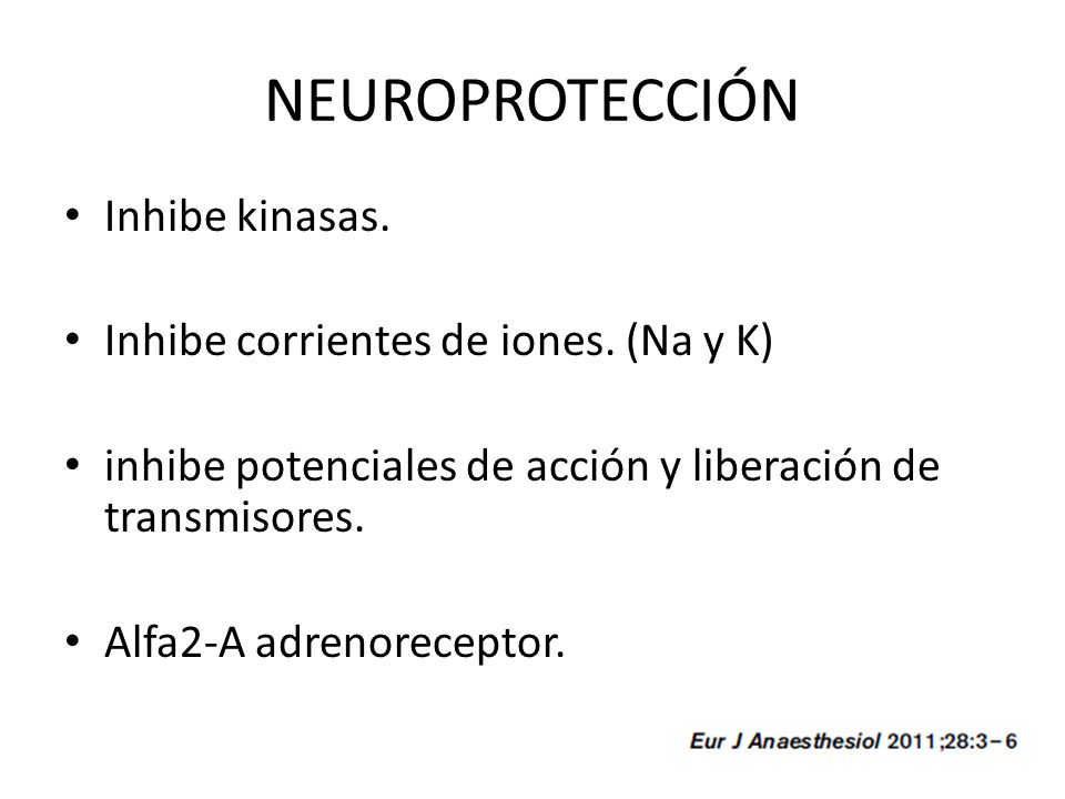 NEUROPROTECCIÓN Inhibe kinasas. Inhibe corrientes de iones. (Na y K)