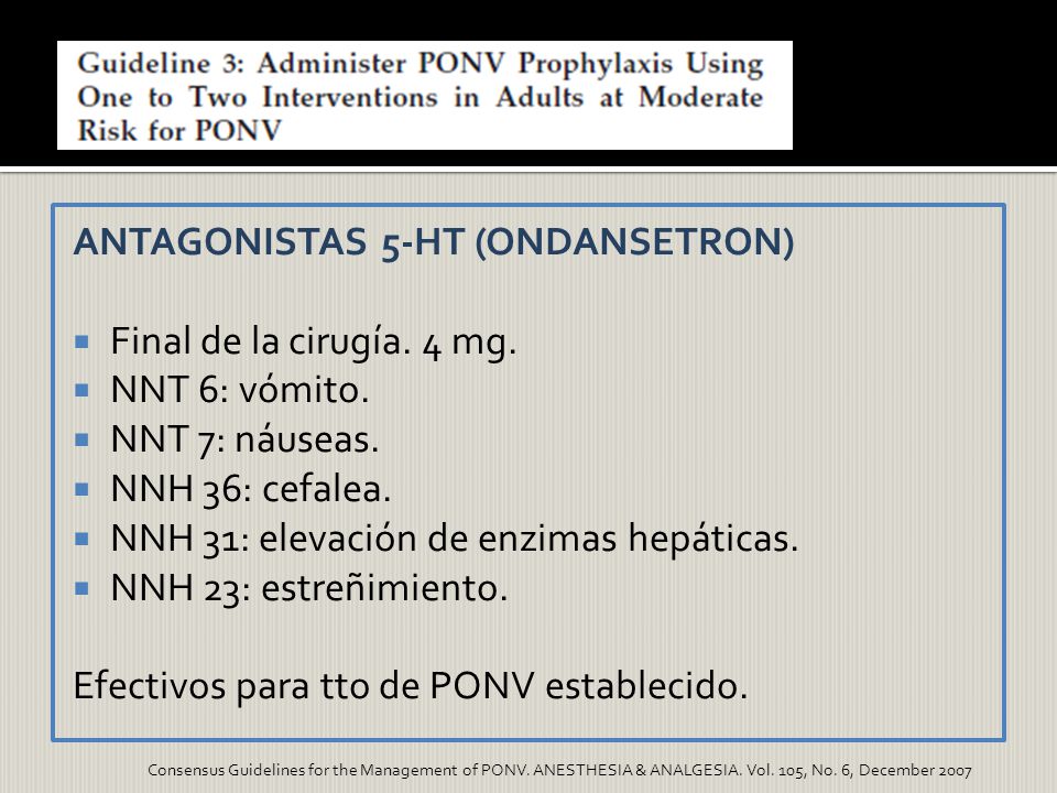 ANTAGONISTAS 5-HT (ONDANSETRON) Final de la cirugía. 4 mg.