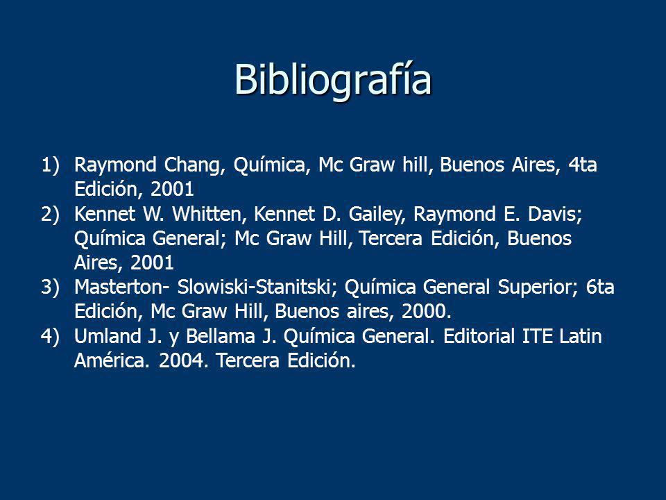 Bibliografía Raymond Chang, Química, Mc Graw hill, Buenos Aires, 4ta Edición,