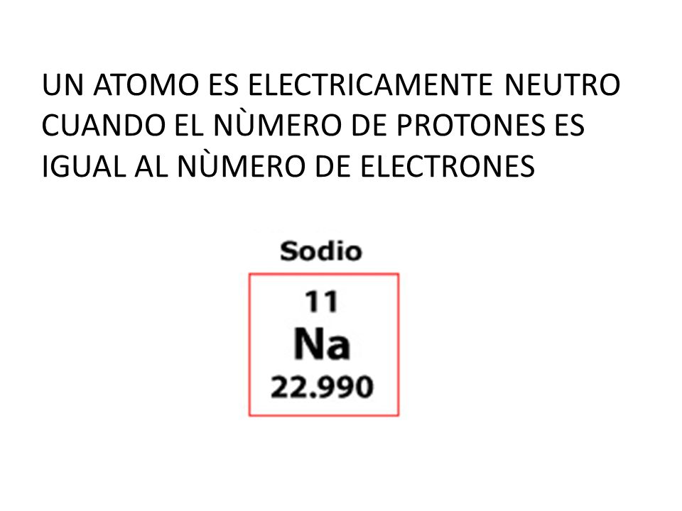 UN ATOMO ES ELECTRICAMENTE NEUTRO CUANDO EL NÙMERO DE PROTONES ES IGUAL AL NÙMERO DE ELECTRONES