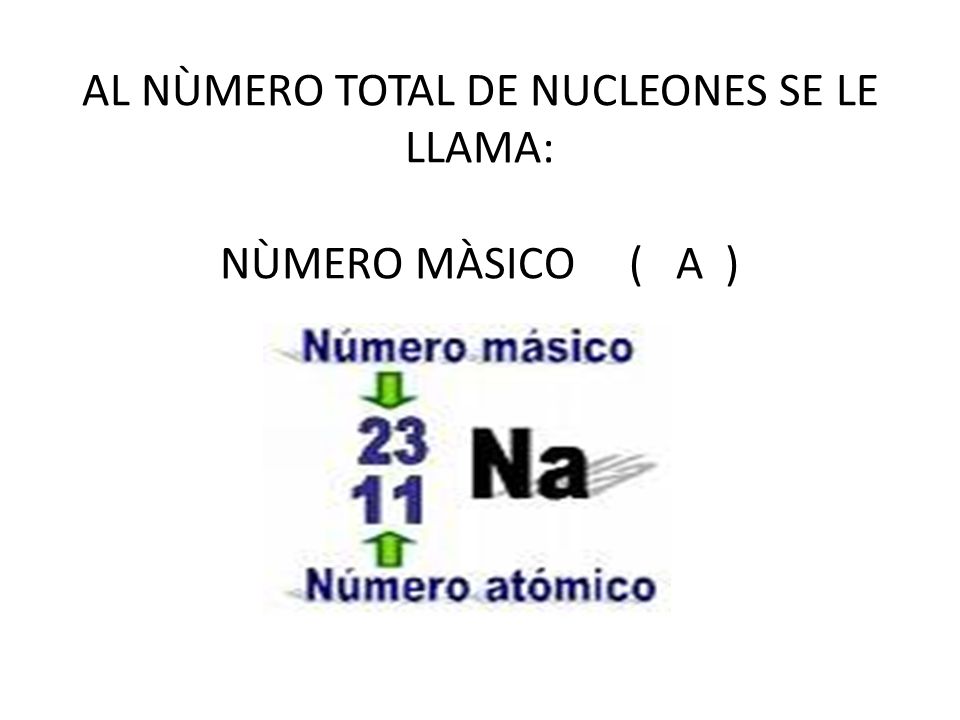 AL NÙMERO TOTAL DE NUCLEONES SE LE LLAMA: NÙMERO MÀSICO ( A )