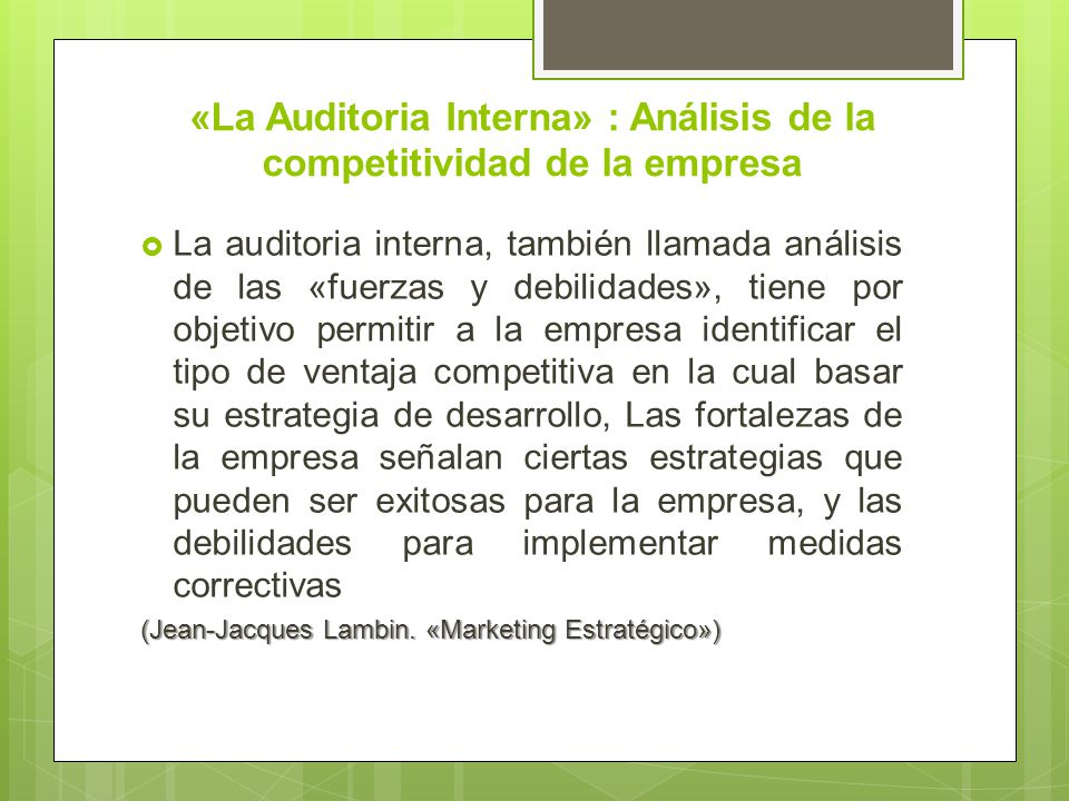 «La Auditoria Interna» : Análisis de la competitividad de la empresa