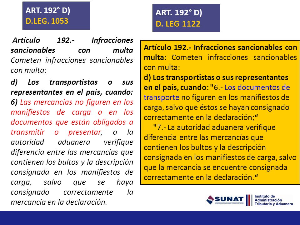 ART. 192° D) D. LEG 1122 ART. 192° D) D.LEG. 1053
