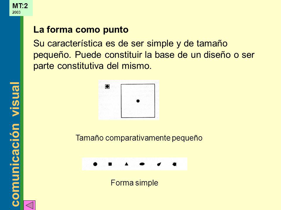 La forma como punto Su característica es de ser simple y de tamaño pequeño. Puede constituir la base de un diseño o ser parte constitutiva del mismo.
