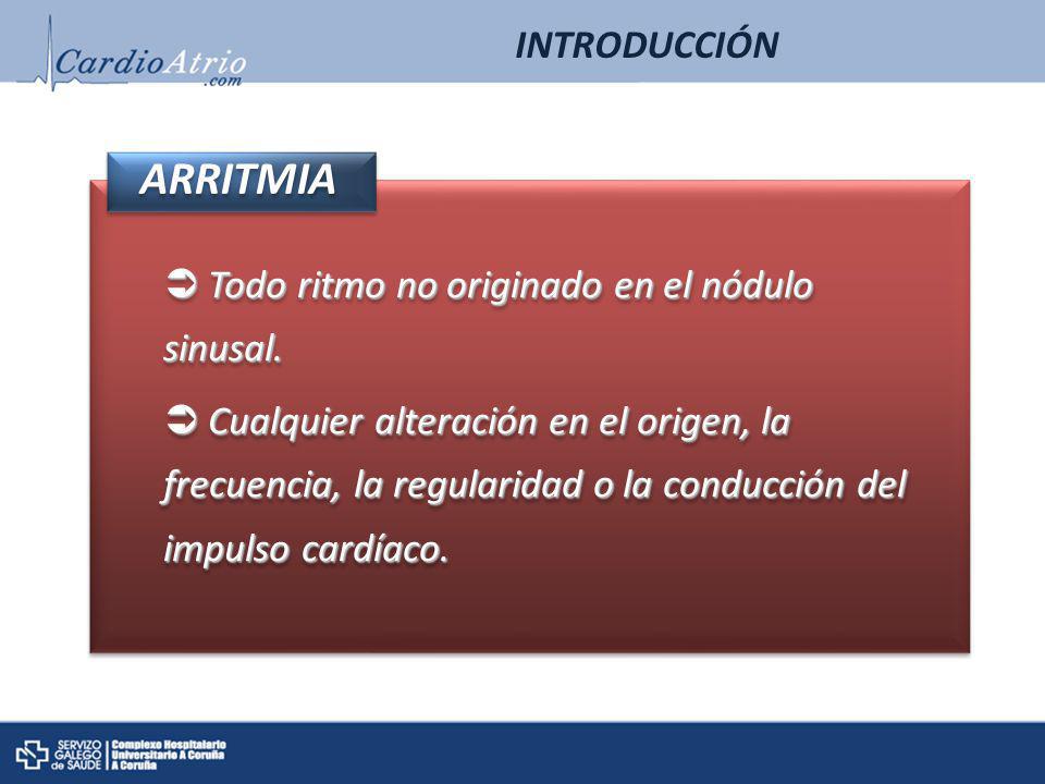 ARRITMIA INTRODUCCIÓN Todo ritmo no originado en el nódulo sinusal.