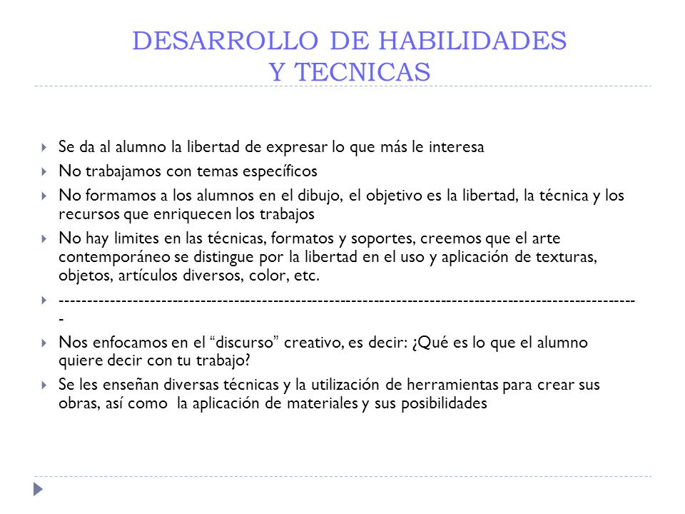 DESARROLLO DE HABILIDADES Y TECNICAS