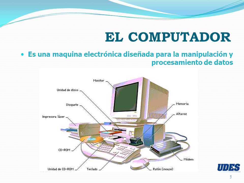 EL COMPUTADOR Es una maquina electrónica diseñada para la manipulación y procesamiento de datos
