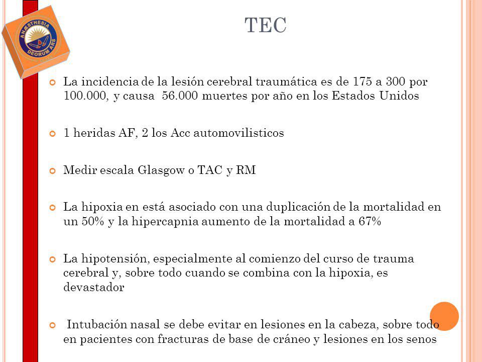 TEC La incidencia de la lesión cerebral traumática es de 175 a 300 por , y causa muertes por año en los Estados Unidos.