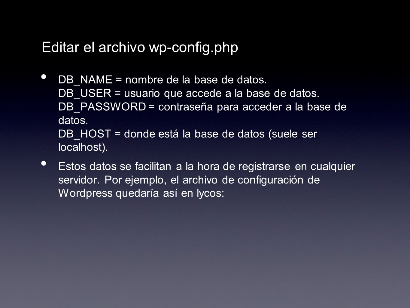 Editar el archivo wp-config.php