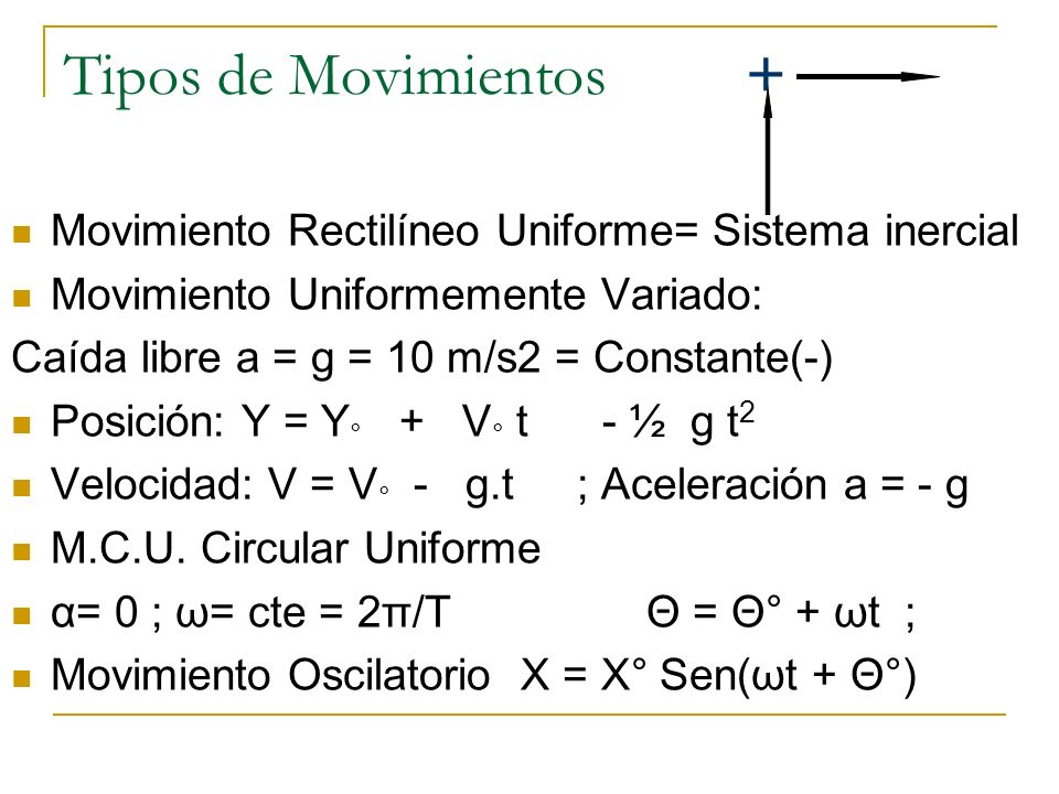 Tipos de Movimientos + Movimiento Rectilíneo Uniforme= Sistema inercial. Movimiento Uniformemente Variado: