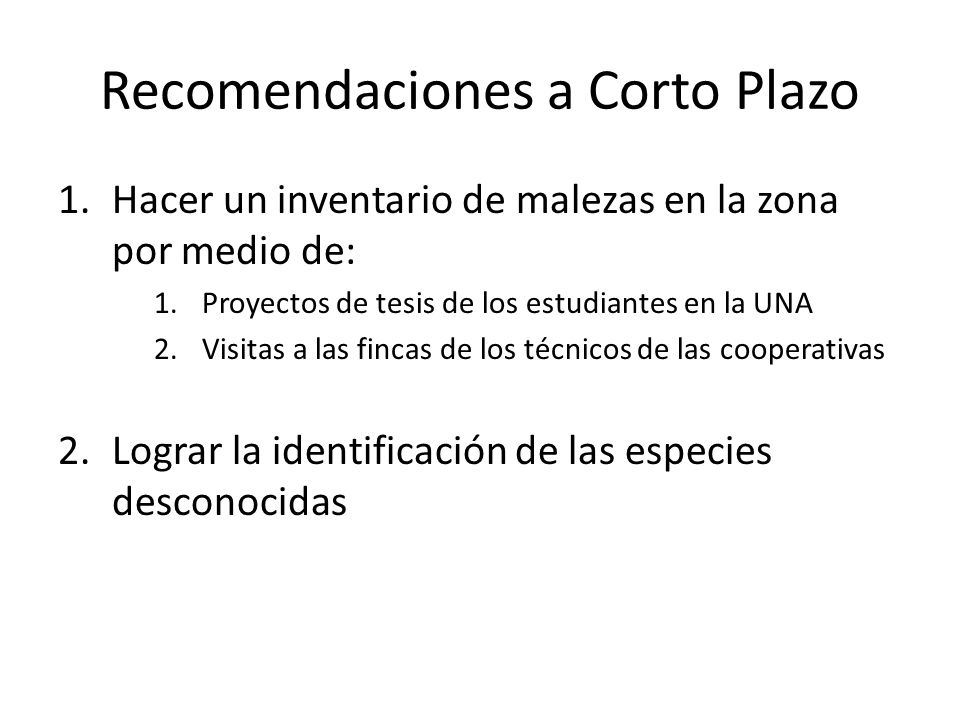 Recomendaciones a Corto Plazo