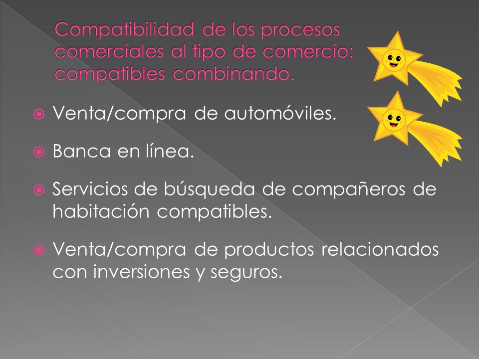 Compatibilidad de los procesos comerciales al tipo de comercio: compatibles combinando.
