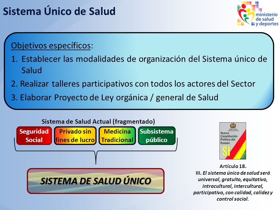 Sistema Único de Salud SISTEMA DE SALUD ÚNICO Objetivos específicos: