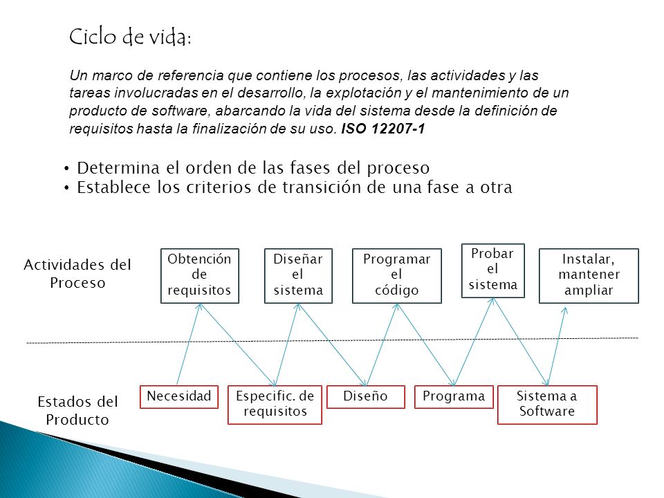 Ciclo de vida: Determina el orden de las fases del proceso