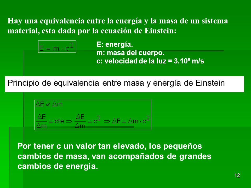 Principio de equivalencia entre masa y energía de Einstein