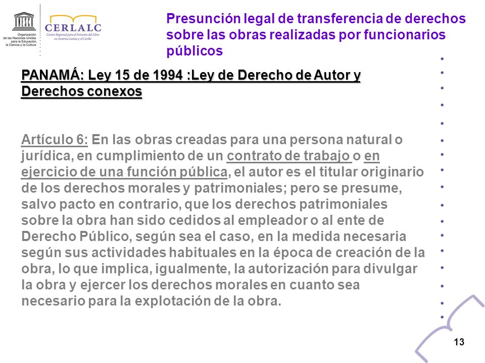 PANAMÁ: Ley 15 de 1994 :Ley de Derecho de Autor y Derechos conexos
