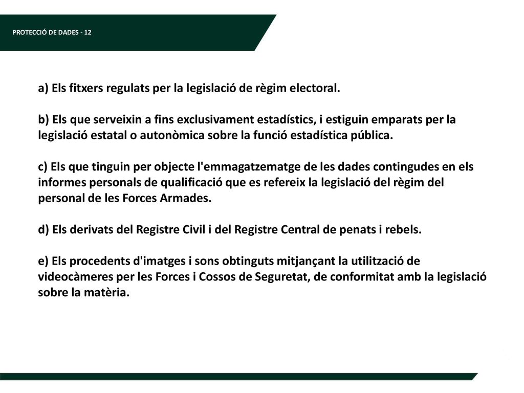 a) Els fitxers regulats per la legislació de règim electoral.