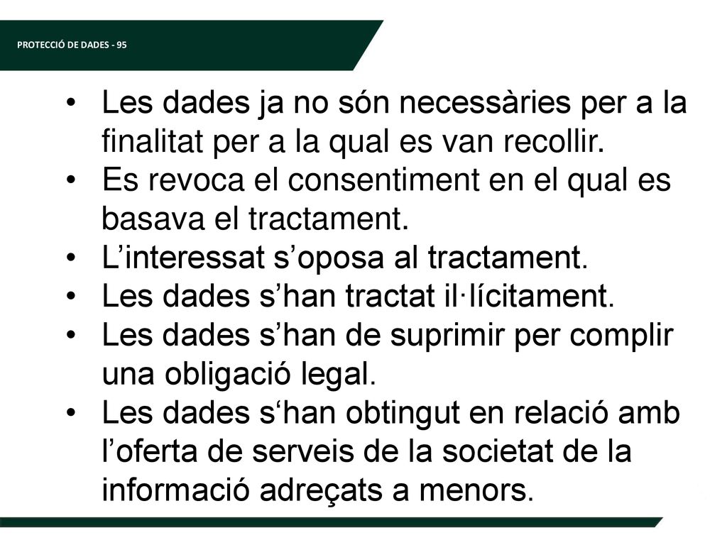 Les dades ja no són necessàries per a la finalitat per a la qual es van recollir.