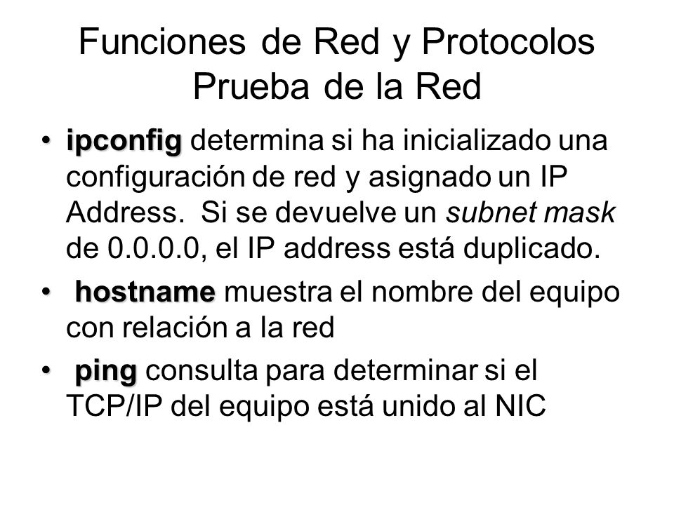 Funciones de Red y Protocolos Prueba de la Red
