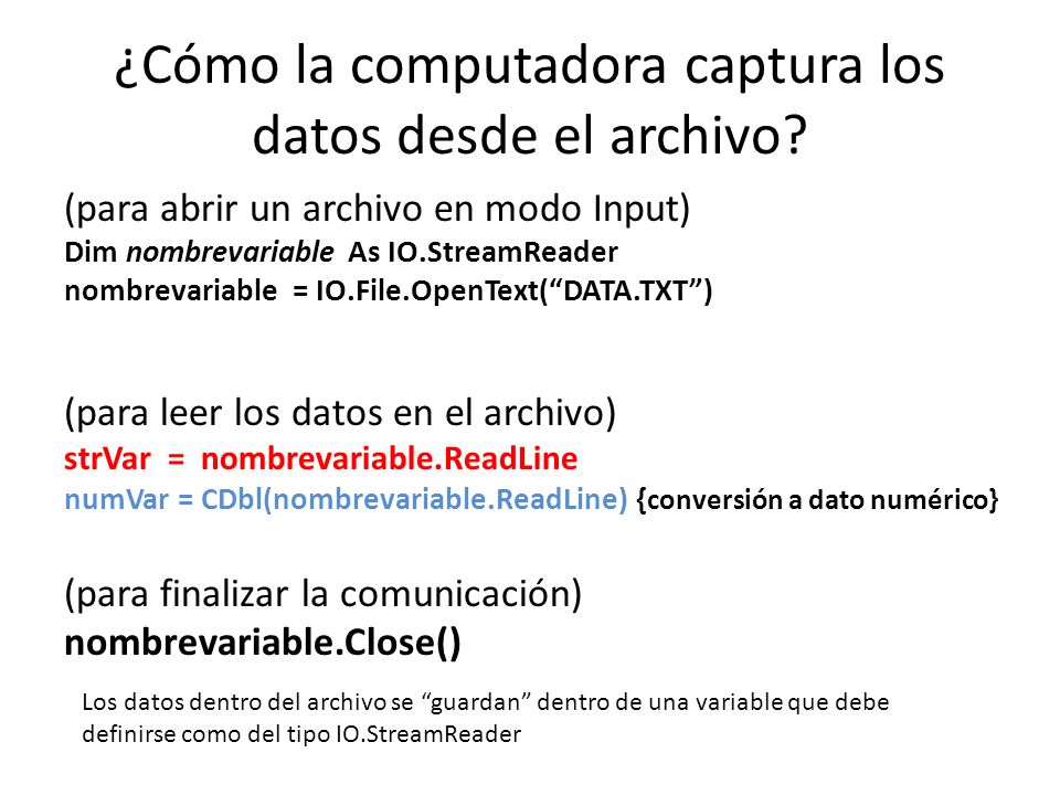 ¿Cómo la computadora captura los datos desde el archivo