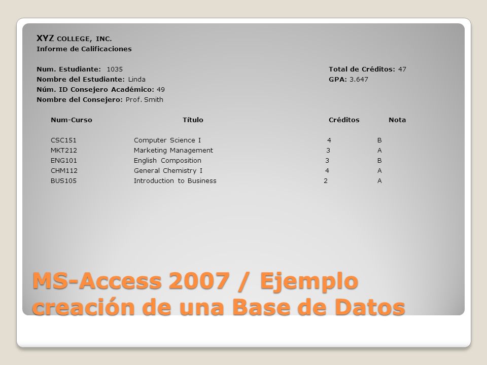 MS-Access 2007 / Ejemplo creación de una Base de Datos