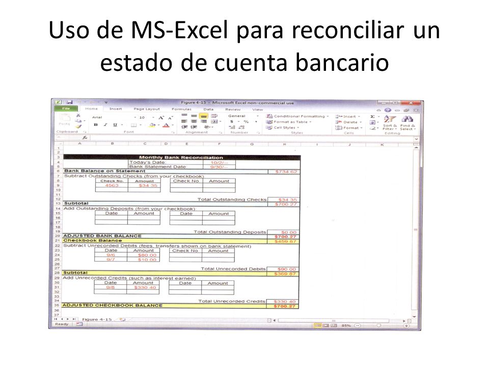 Uso de MS-Excel para reconciliar un estado de cuenta bancario