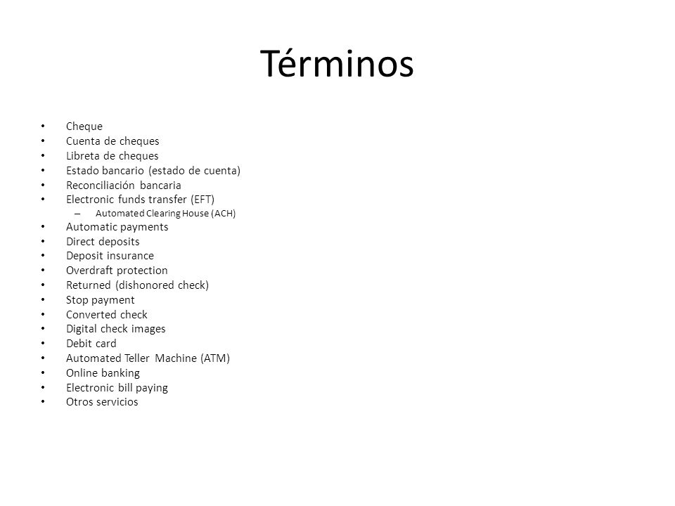 Términos Cheque Cuenta de cheques Libreta de cheques