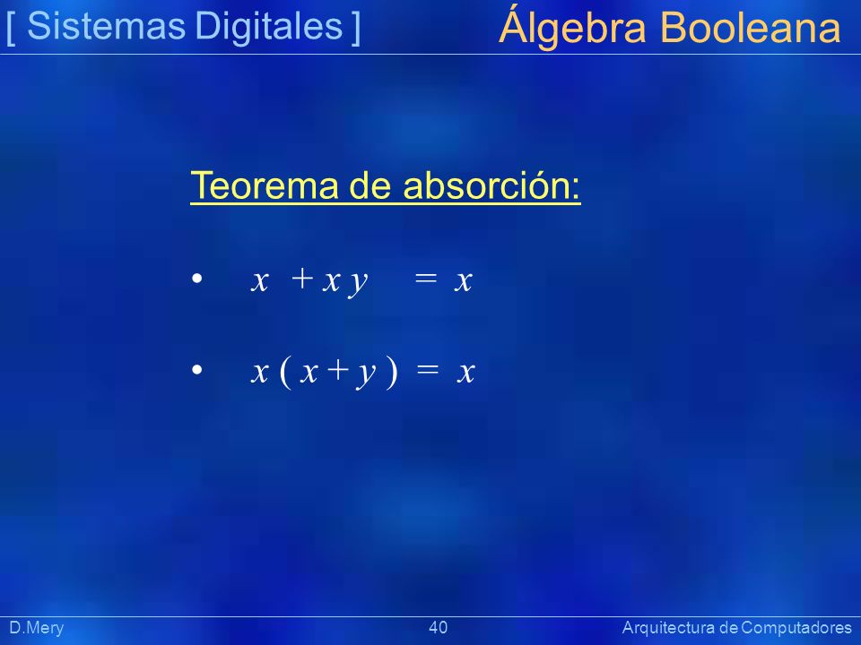 Álgebra Booleana [ Sistemas Digitales ] Teorema de absorción: