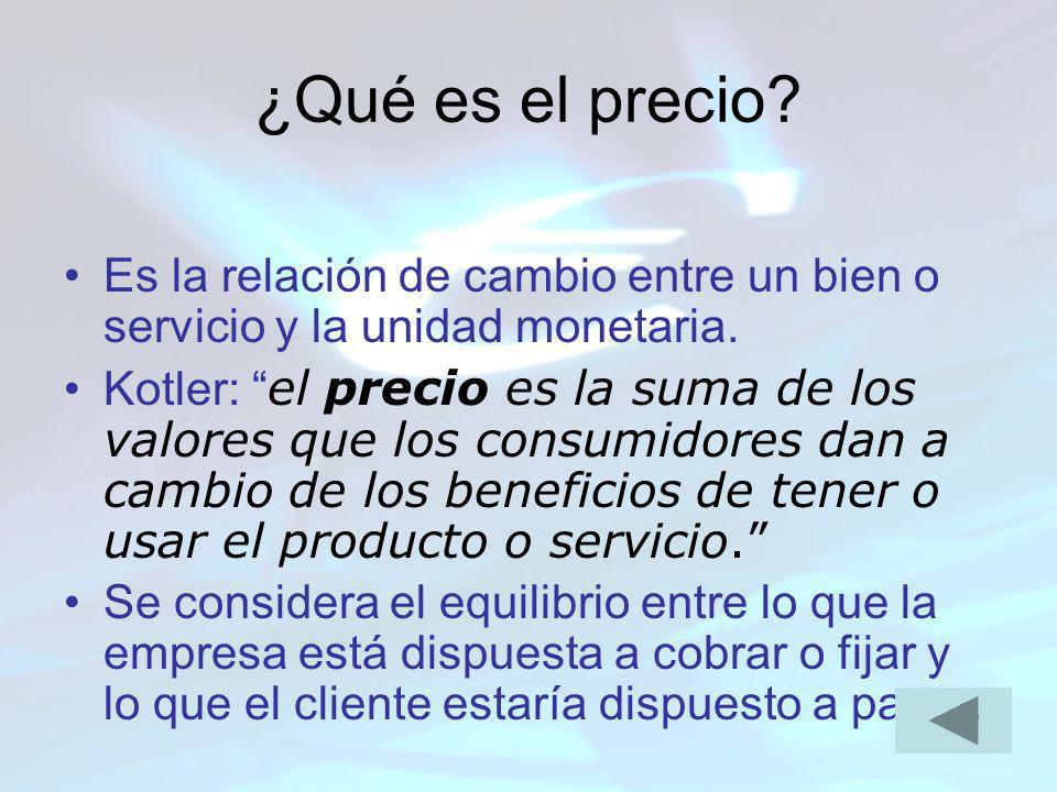 ¿Qué es el precio Es la relación de cambio entre un bien o servicio y la unidad monetaria.