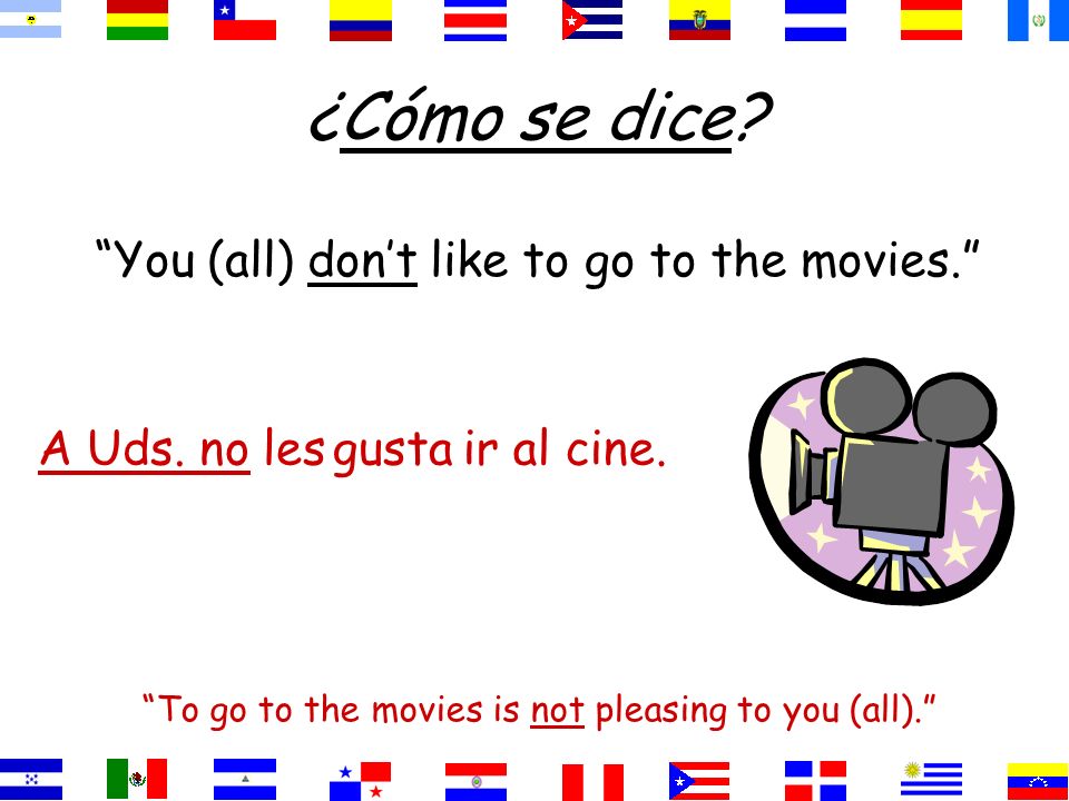 ¿Cómo se dice You (all) don’t like to go to the movies.