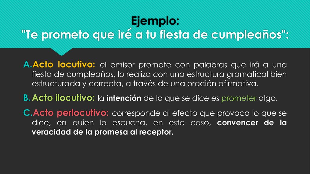 Ejemplo: Te prometo que iré́ a tu fiesta de cumpleaños :
