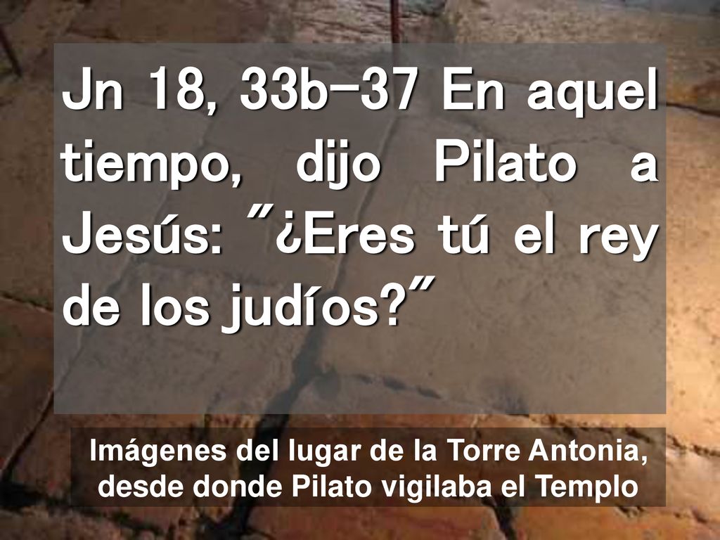 Jn 18, 33b-37 En aquel tiempo, dijo Pilato a Jesús: ¿Eres tú el rey de los judíos