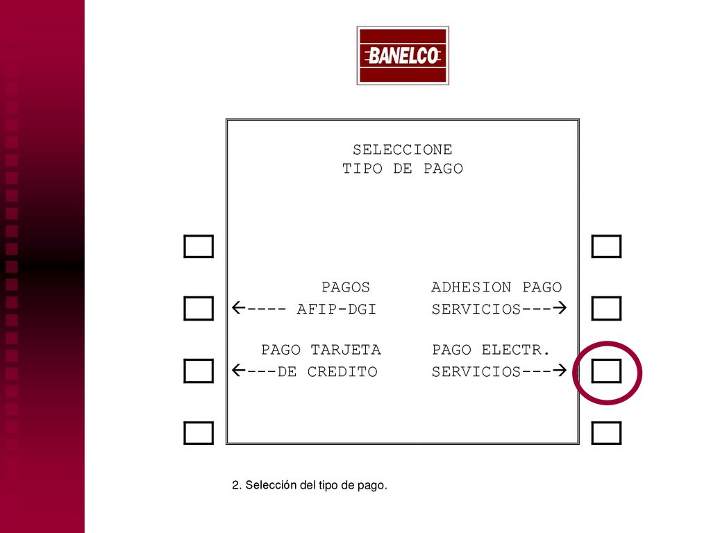 2. Selección del tipo de pago.