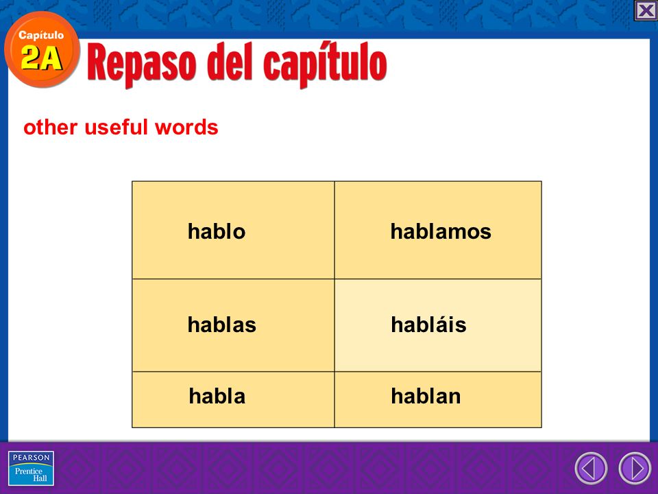 other useful words hablo hablamos hablas habláis habla hablan