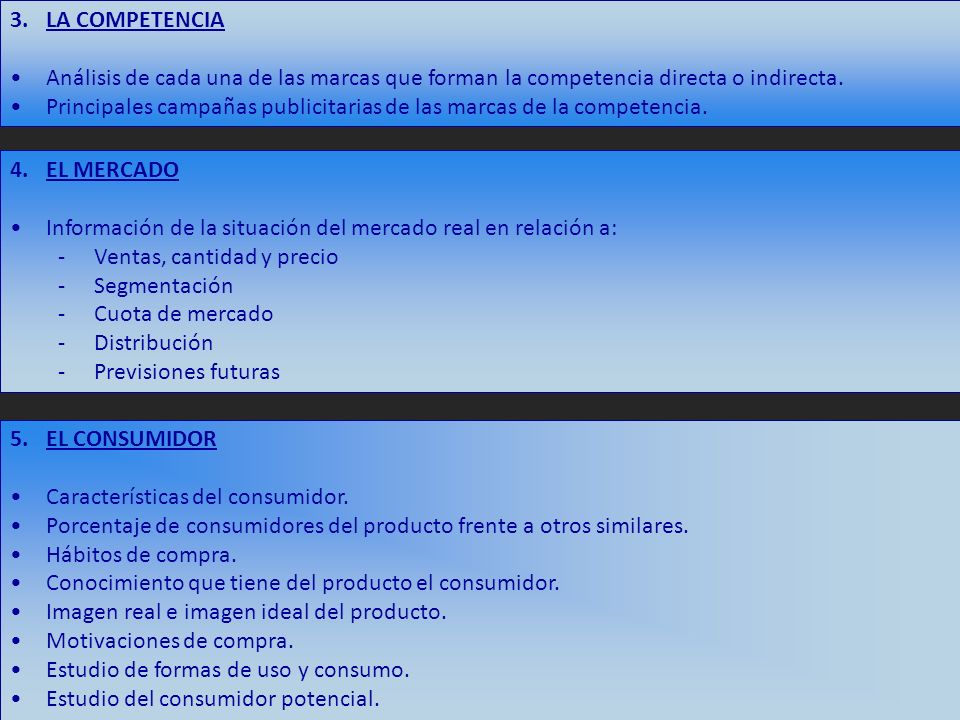 LA COMPETENCIA Análisis de cada una de las marcas que forman la competencia directa o indirecta.