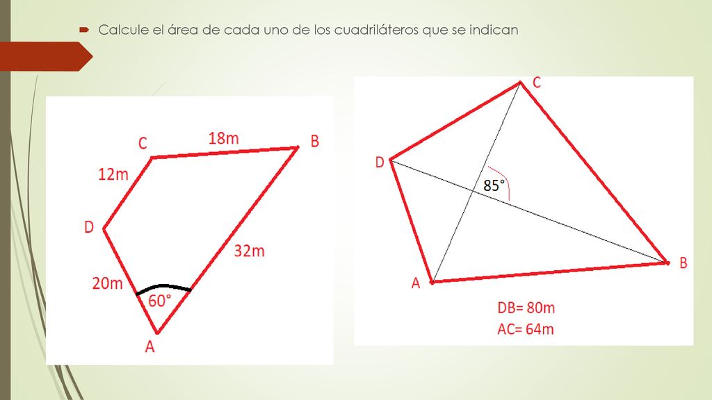 Calcule el área de cada uno de los cuadriláteros que se indican