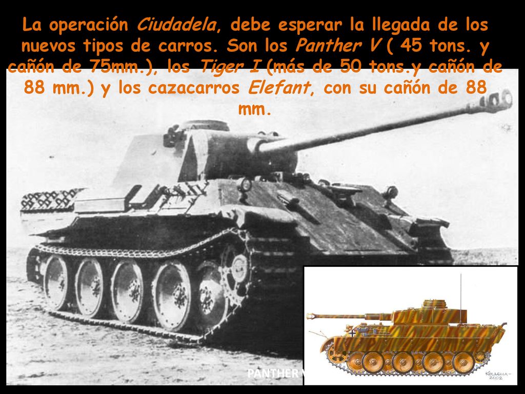 La operación Ciudadela, debe esperar la llegada de los nuevos tipos de carros. Son los Panther V ( 45 tons. y cañón de 75mm.), los Tiger I (más de 50 tons.y cañón de 88 mm.) y los cazacarros Elefant, con su cañón de 88 mm.