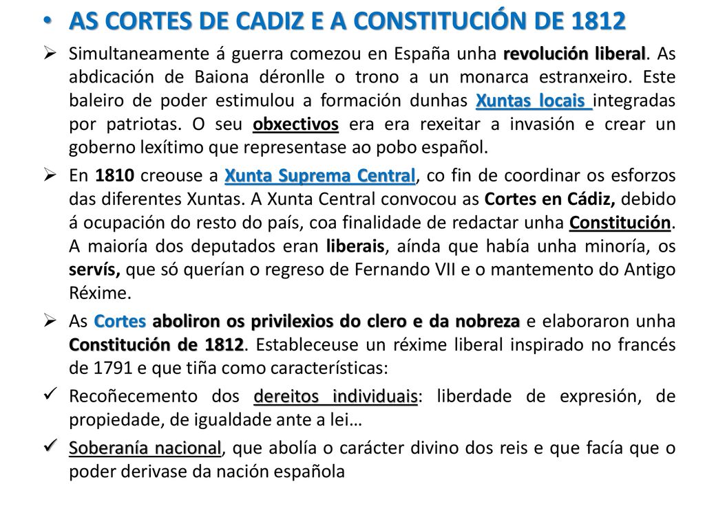 AS CORTES DE CADIZ E A CONSTITUCIÓN DE 1812