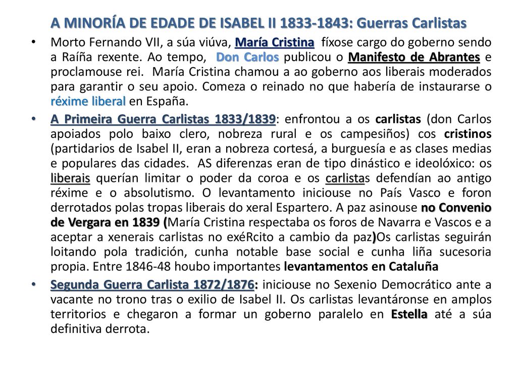 A MINORÍA DE EDADE DE ISABEL II : Guerras Carlistas